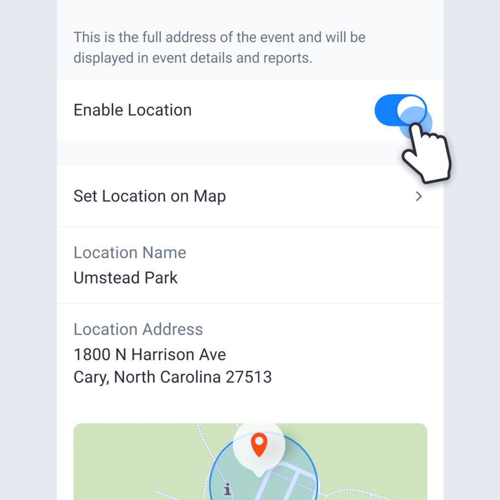 Enable location for an event